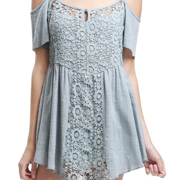 Blu Pepper Tops - Blu Pepper Crochet Blue swing Top M